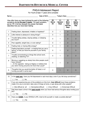 Depression questionnaire for adolescents health